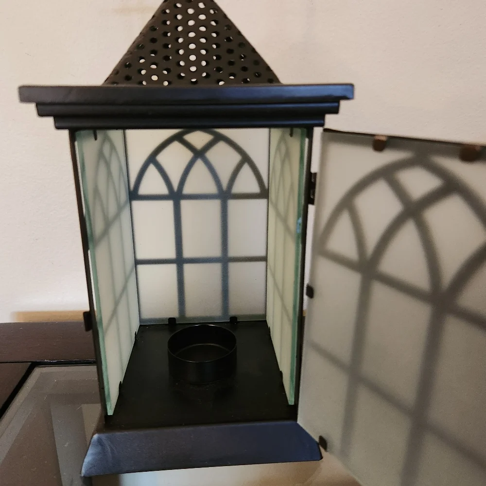 At Home America Divine Reflection Lantern Tea Light Candle Holder Black NIB